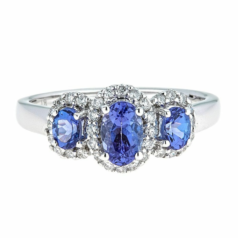 Rings * | On Sale Oval Tanzanite & Diamond Three-Stone Ring In 10K White Gold (1/4 Ct. Tw.)