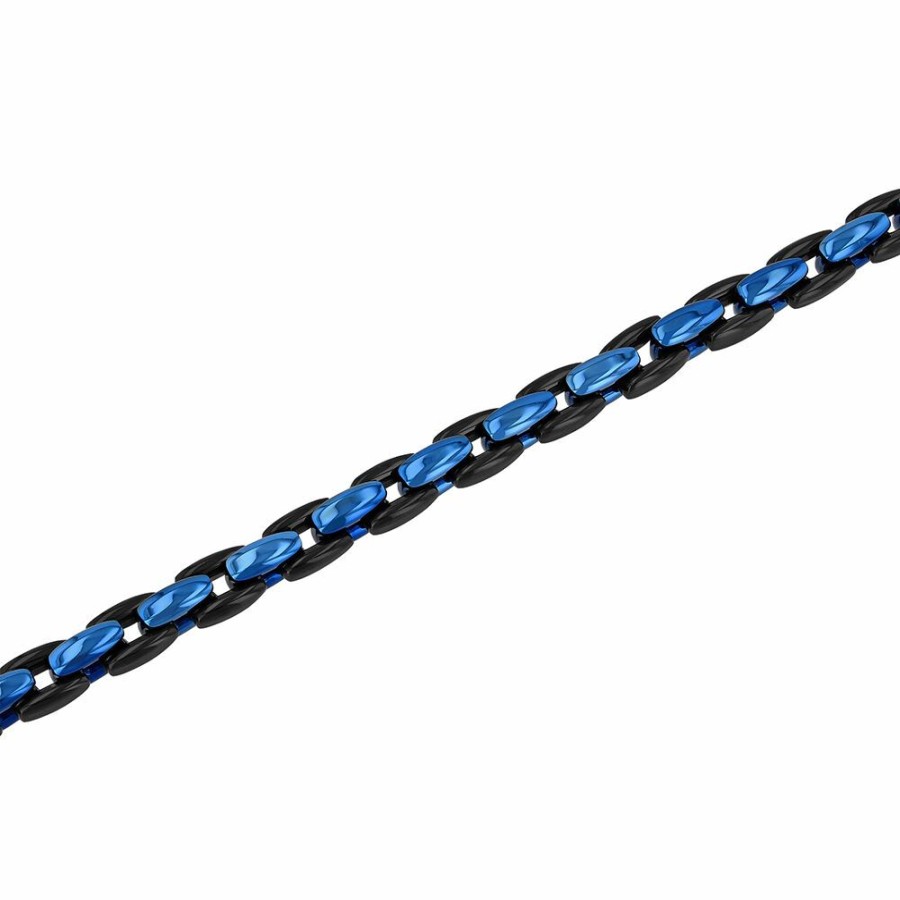 Bracelets * | Special Offers Men'S Two-Tone Link Bracelet In Black & Blue Ion-Plated Stainless Steel