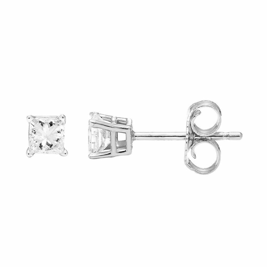 Earrings * | Special Offers Princess-Cut Diamond Stud Earrings In 14K White Gold (1/3 Ct. Tw.)