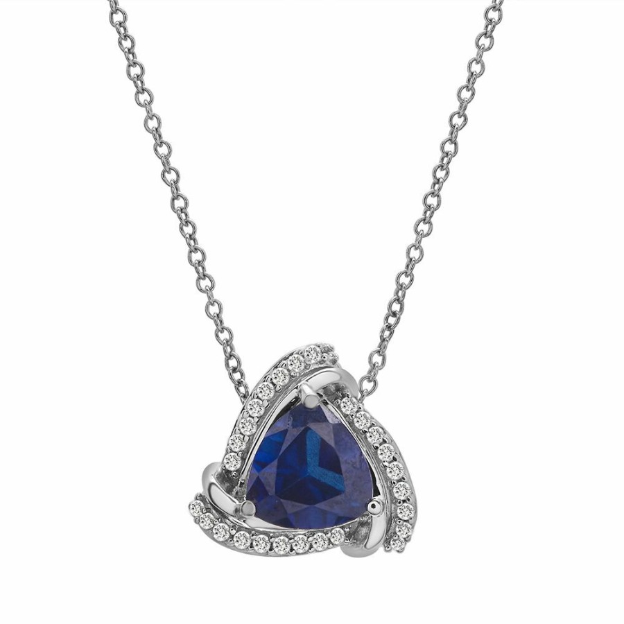 Pendants * | Clearance Sale Trillion-Cut Pendant With Lab-Created Blue & White Sapphires In Sterling Silver