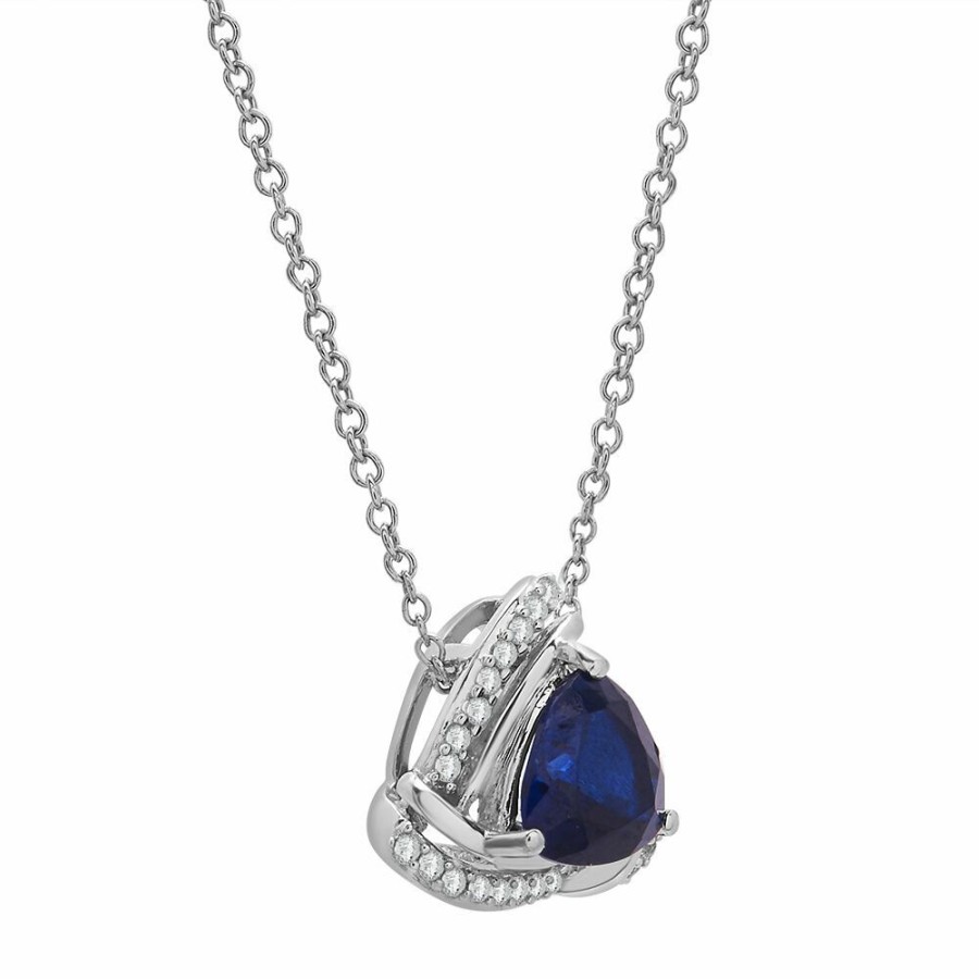 Pendants * | Clearance Sale Trillion-Cut Pendant With Lab-Created Blue & White Sapphires In Sterling Silver