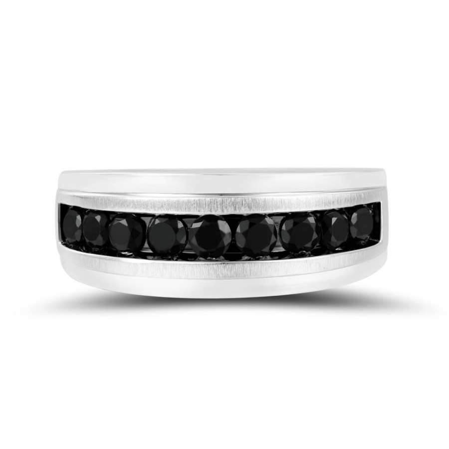 Accessories * | Clearance Sale Men'S Black Diamond Band In 10K White Gold (1 Ct. Tw.)