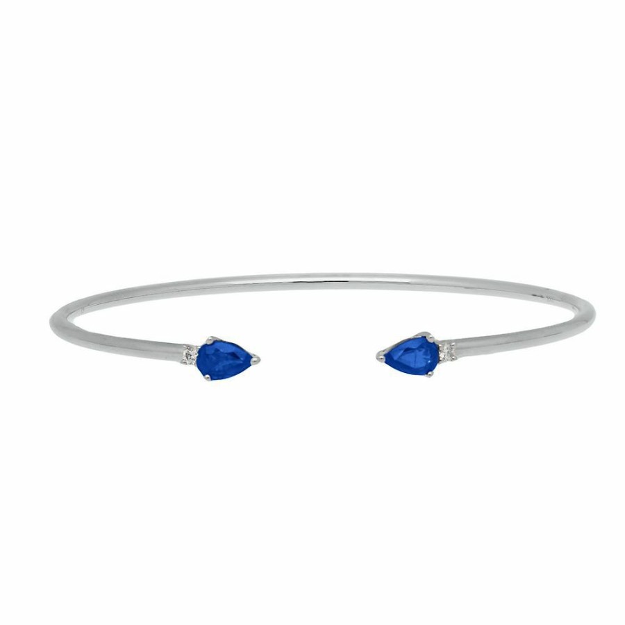 Bracelets * | Prefential Price Blue Sapphire & Diamond Cuff Bracelet In 10K White Gold