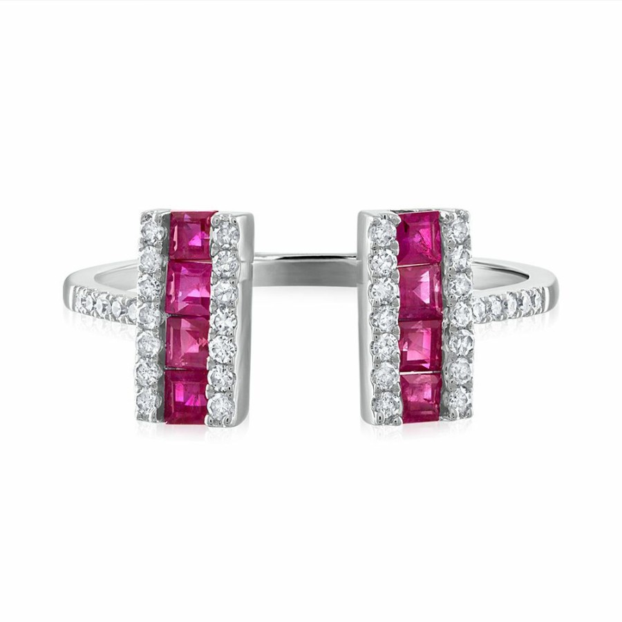 Rings * | Half Off Ruby & Diamond Open Bar Ring In 14K White Gold (1/7 Ct. Tw.)