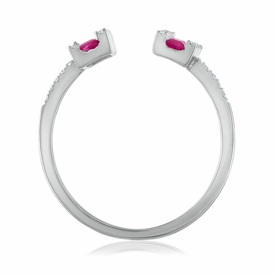 Rings * | Half Off Ruby & Diamond Open Bar Ring In 14K White Gold (1/7 Ct. Tw.)