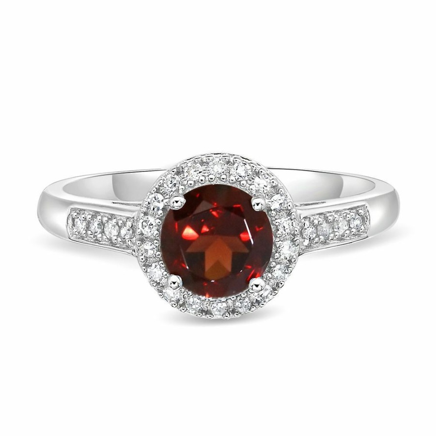 Rings * | Special Offers Garnet & 1/8 Ct. Tw. Diamond Ring In Sterling Silver