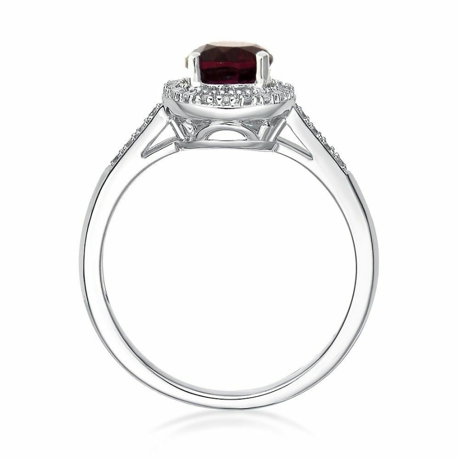 Rings * | Special Offers Garnet & 1/8 Ct. Tw. Diamond Ring In Sterling Silver