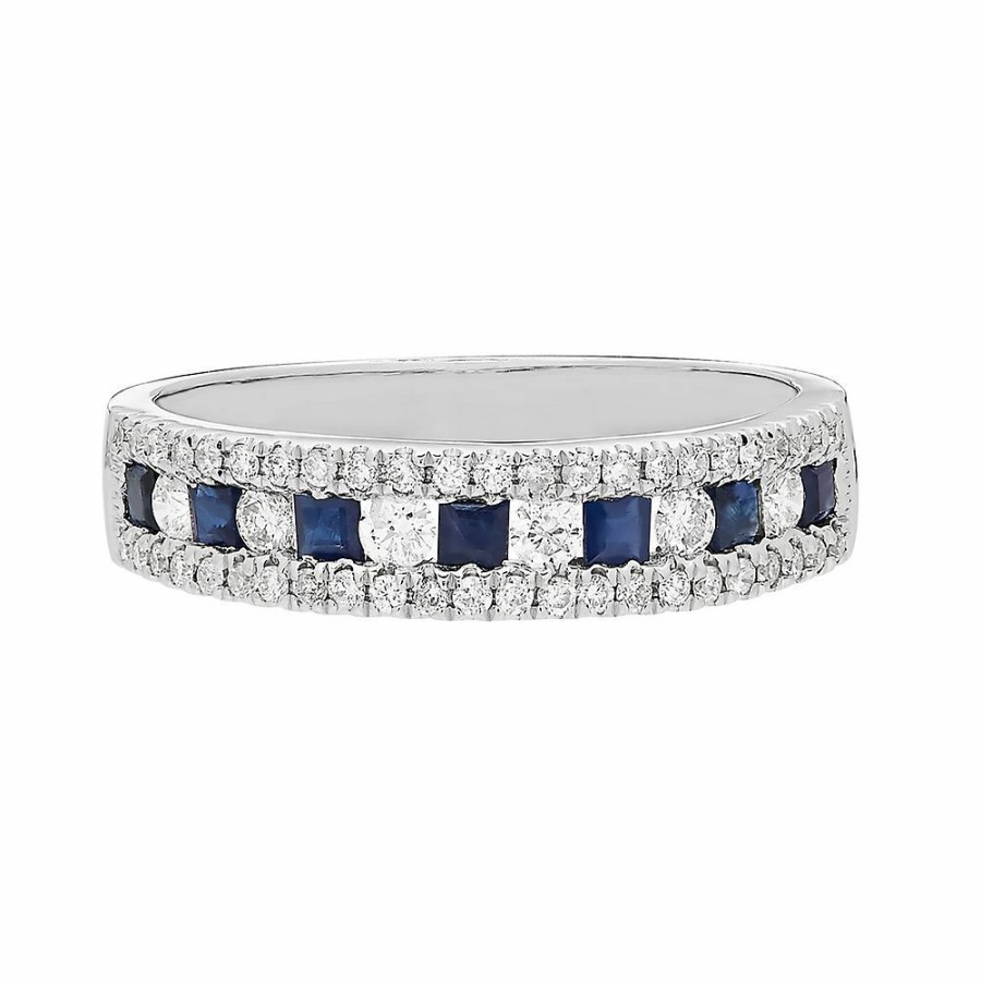 Rings * | Clearance Sapphire & 1/3 Ct. Tw. Diamond Band In 10K White Gold