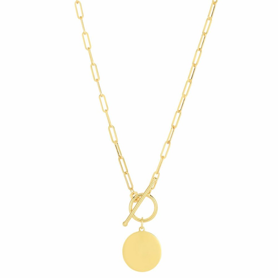 Pendants * | Special Price Engravable Circle Disc Pendant In 14K Yellow Gold