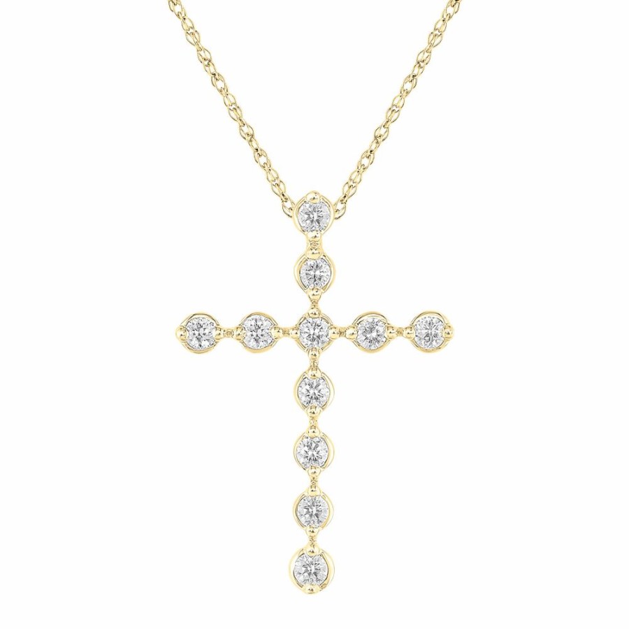 Pendants * | Limit Offer Diamond Cross Pendant In 10K Yellow Gold (1/5 Ct. Tw.)