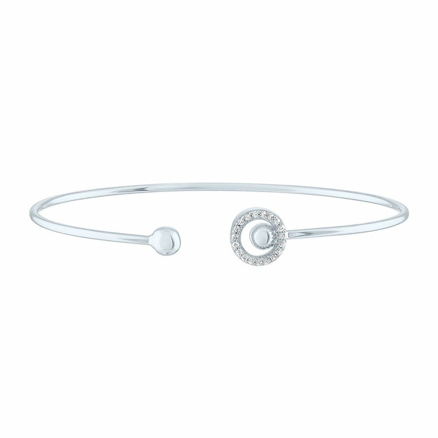 Bracelets * | On Sale Diamond Halo Open Bangle Bracelet In Sterling Silver (1/10 Ct. Tw.)