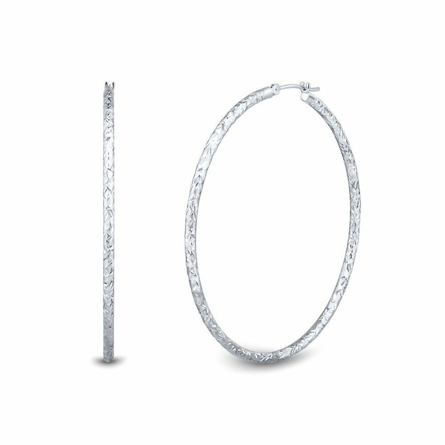 Earrings * | Special Price Diamond Cut Hoop Earrings In 14K White Gold