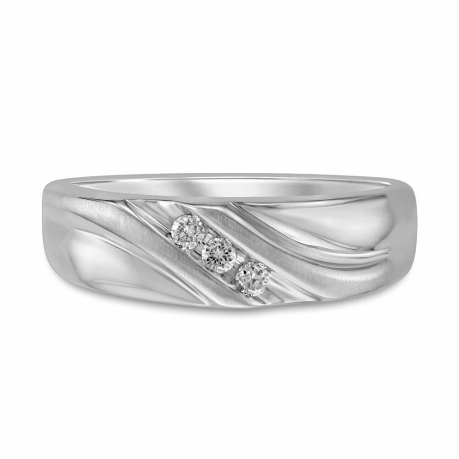 Accessories * | Clearance Men'S Wedding Band With Three Diamonds In 10K White Gold (1/10 Ct. Tw.)