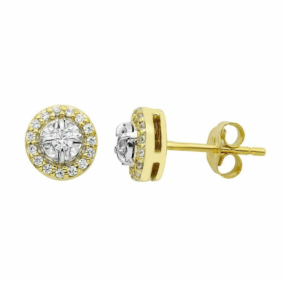 Earrings * | Super Specials 1/2 Ct. Tw. Diamond Halo Stud Earrings In 10K Yellow Gold