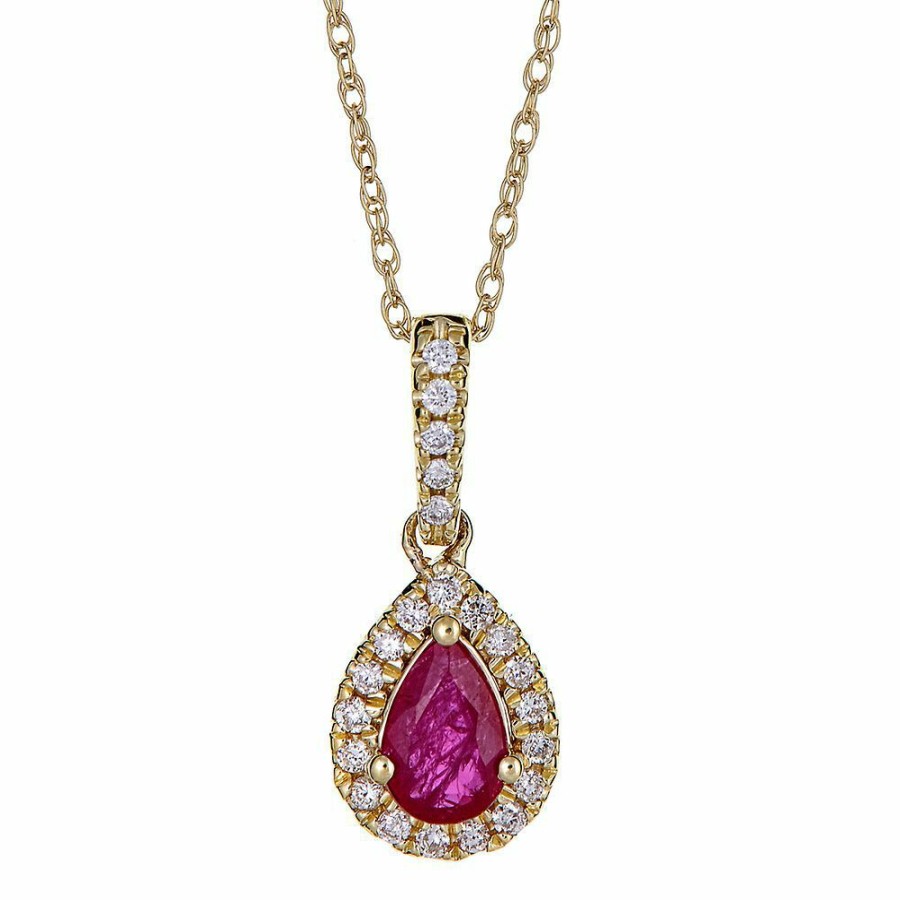 Pendants * | Prefential Price Ruby & 1/10 Ct. Tw. Diamond Pendant In 10K Yellow Gold