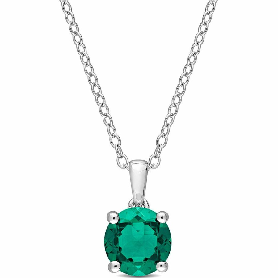 Pendants * | Sales Online Lab Created Emerald Solitaire Pendant In Sterling Silver