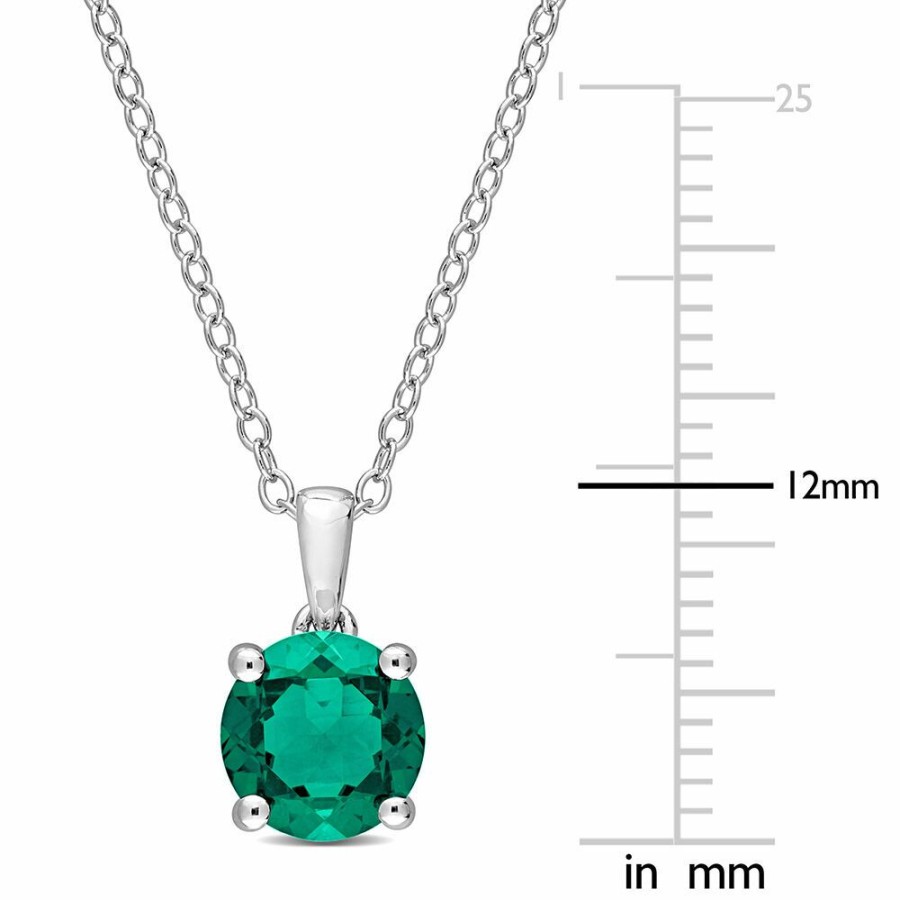 Pendants * | Sales Online Lab Created Emerald Solitaire Pendant In Sterling Silver