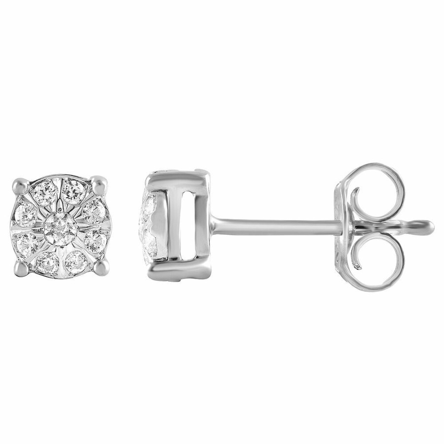 Earrings * | Discount Online Diamond Cluster Stud Earrings In 10K White Gold (1/5 Ct. Tw.)