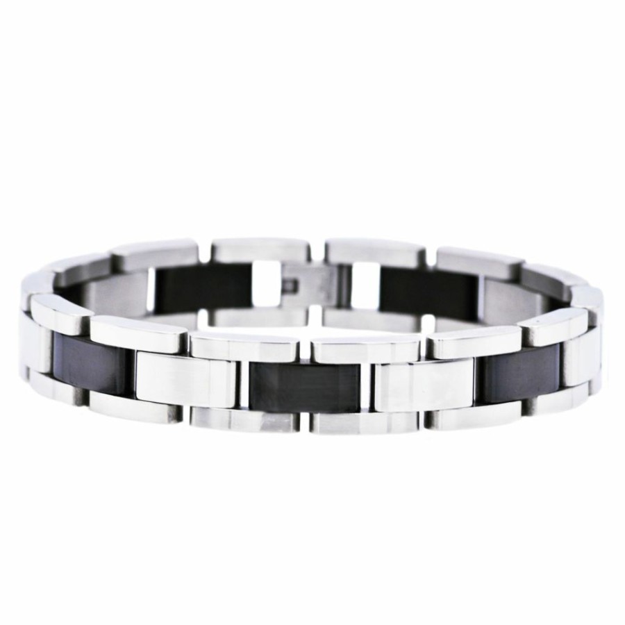 Bracelets * | Discount Online Men'S Link Bracelet In Black Ion-Plated Stainless Steel