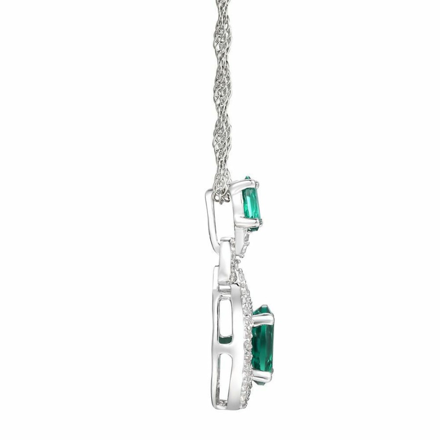 Pendants * | Special Price Lab Created Emerald & White Sapphire Pendant In Sterling Silver