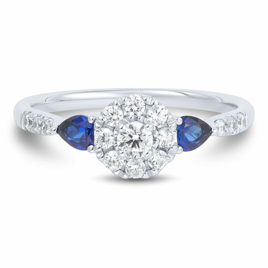 Rings * | Special Price Lab Grown Diamond & Blue Sapphire Promise Ring In White Gold (1/3 Ct. Tw.)