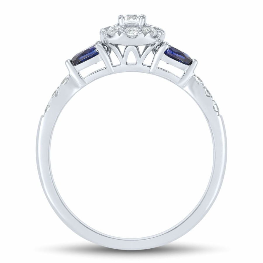 Rings * | Special Price Lab Grown Diamond & Blue Sapphire Promise Ring In White Gold (1/3 Ct. Tw.)