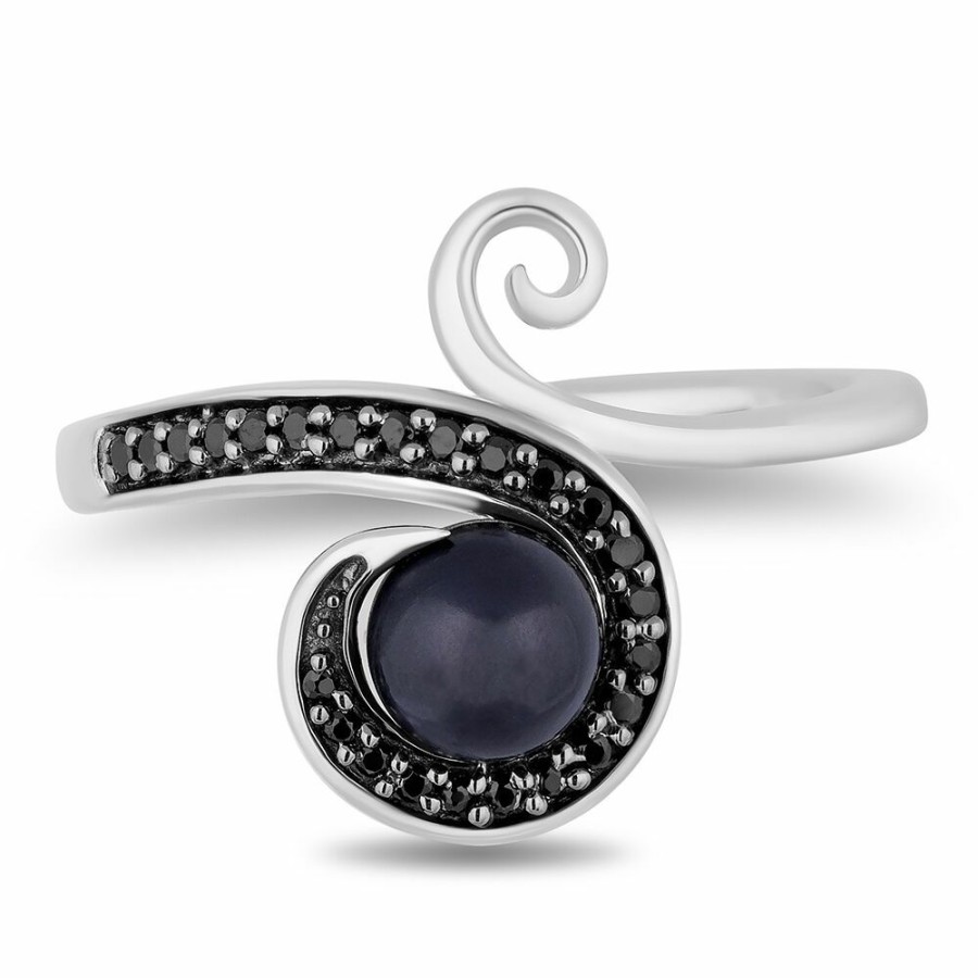 Rings * | Sales Online Ursula Black Diamond & Pearl Ring In Black & White Rhodium-Plated Sterling Silver (1/10 Ct. Tw.)