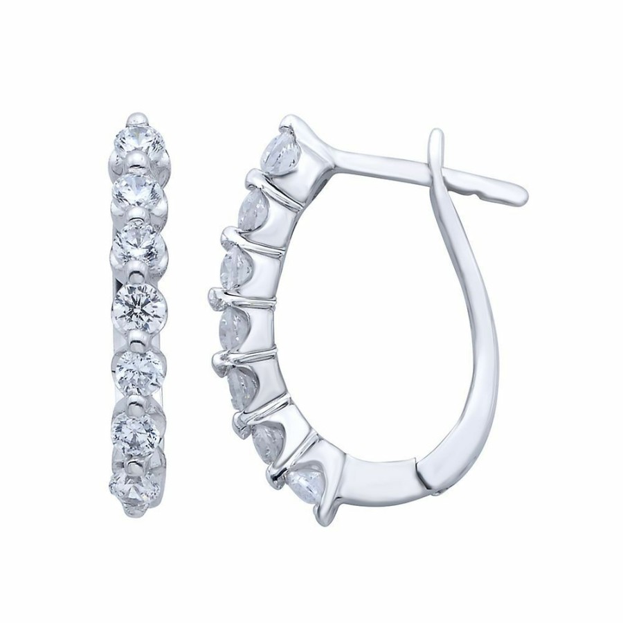 Earrings * | Prefential Price 1/2 Ct. Tw. Diamond Huggie Hoop Earrings In 10K White Gold