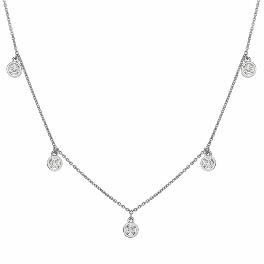 Necklace * | Special Price Round Diamond Station Necklace In 10K White Gold (1/4 Ct. Tw.)