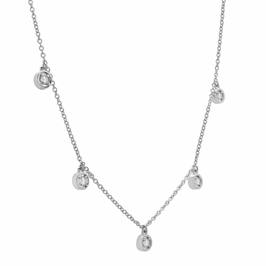 Necklace * | Special Price Round Diamond Station Necklace In 10K White Gold (1/4 Ct. Tw.)