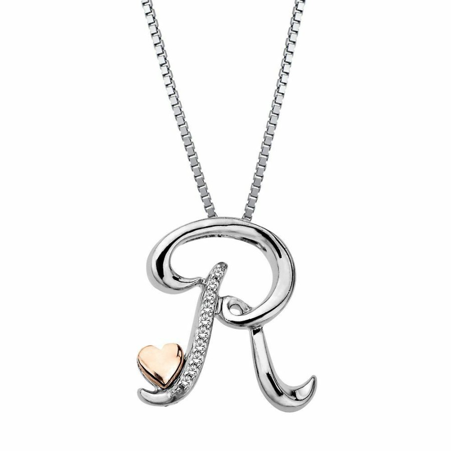 Pendants * | Super Specials Diamond R Initial Pendant In Sterling Silver & 14K Rose Gold