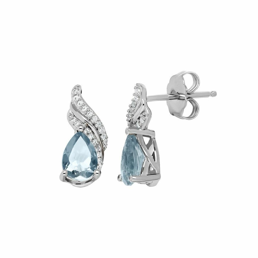 Earrings * | Clearance Sale Aquamarine & 1/10 Ct. Tw. Diamond Earrings In Sterling Silver