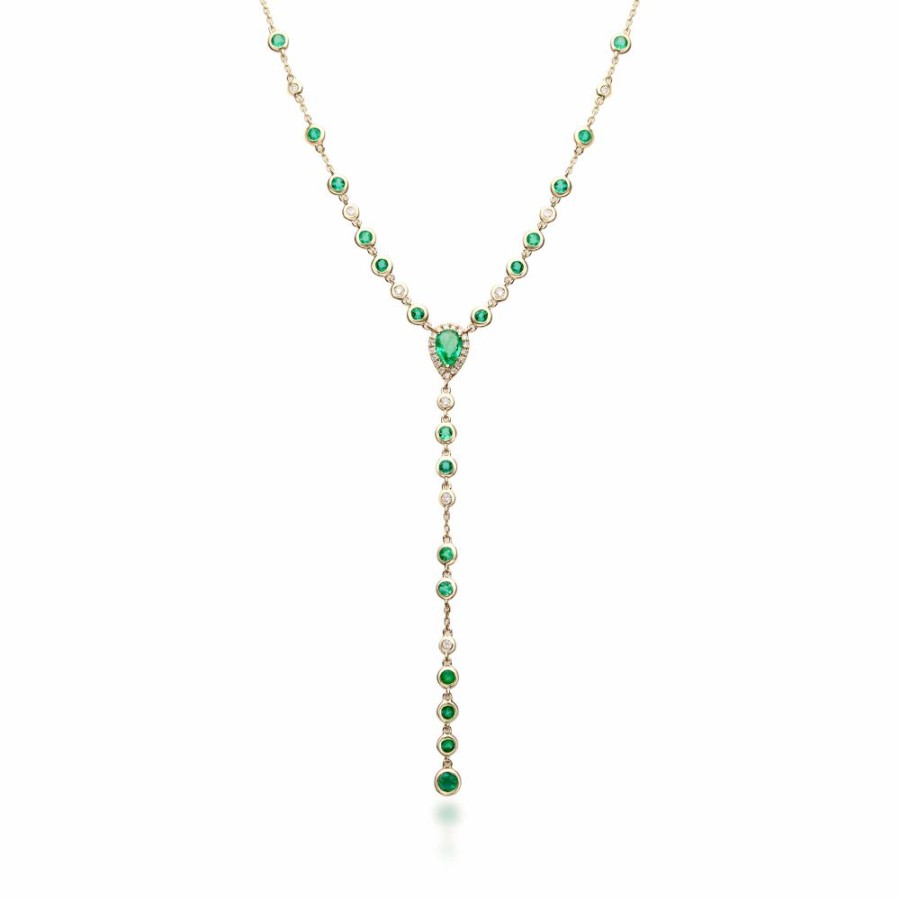 Necklace * | Limit Offer Bezel-Set Emerald And Diamond Drop Necklace In 14K Yellow Gold (1/5 Ct. Tw.)