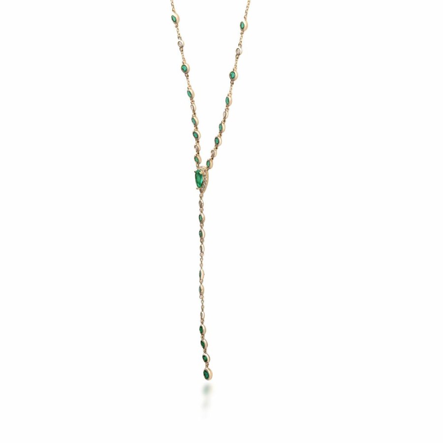 Necklace * | Limit Offer Bezel-Set Emerald And Diamond Drop Necklace In 14K Yellow Gold (1/5 Ct. Tw.)