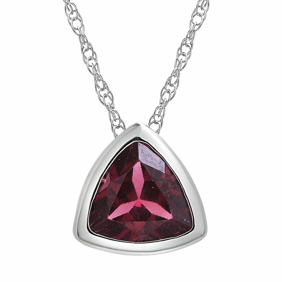 Pendants * | Special Offer Garnet Pendant With Trillion Cut In 10K White Gold