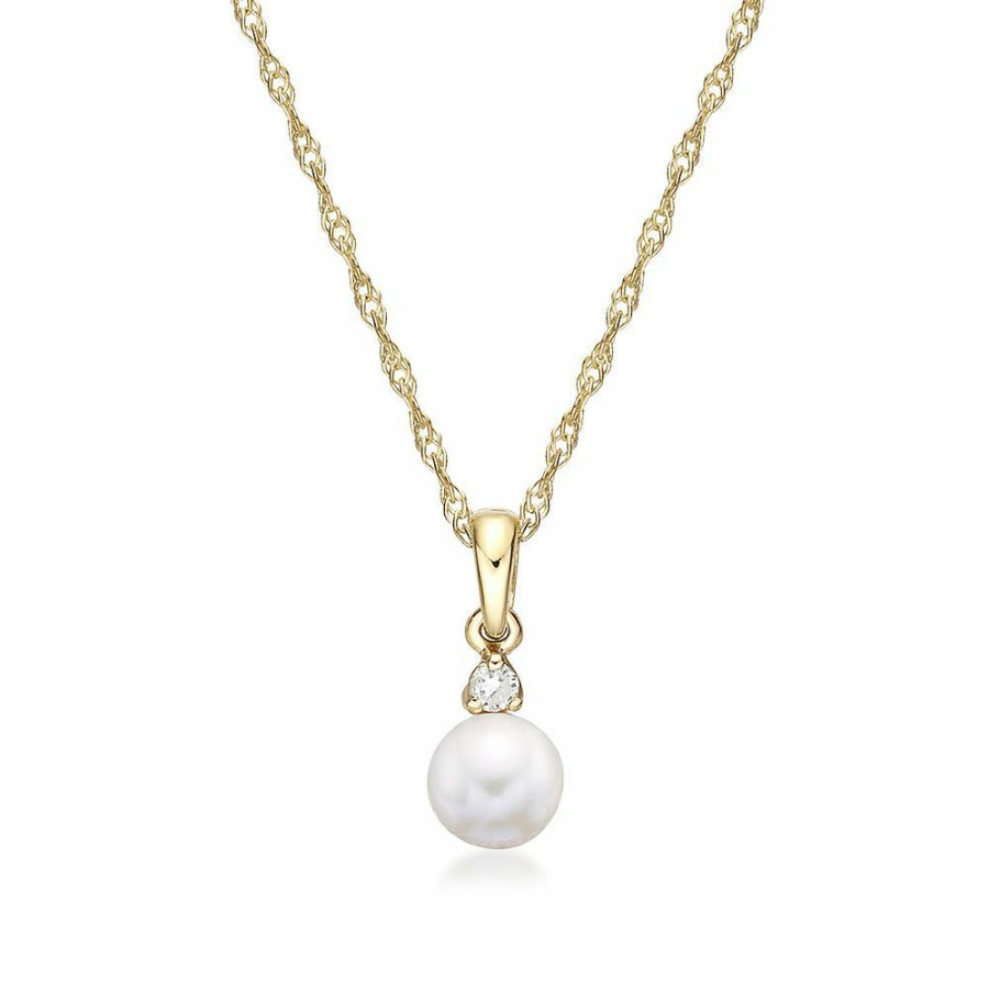 Pendants * | Special Offer Freshwater Cultured Pearl & Diamond Pendant In 10K Yellow Gold