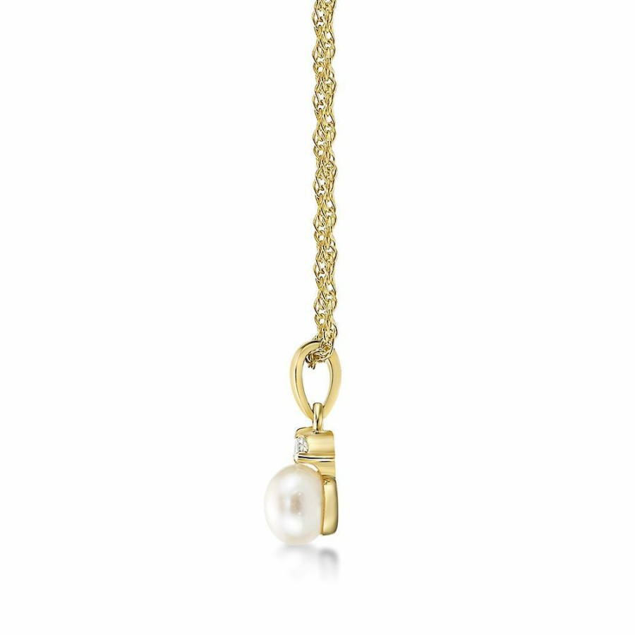 Pendants * | Special Offer Freshwater Cultured Pearl & Diamond Pendant In 10K Yellow Gold