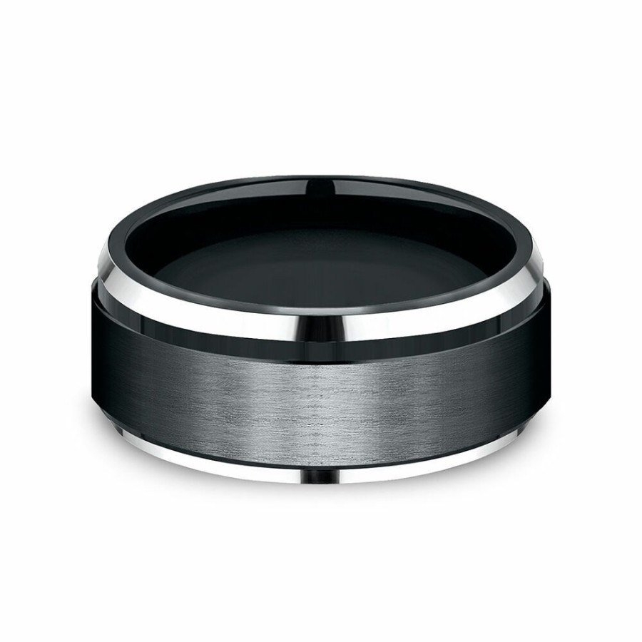 Accessories * | Sales Online Men'S Black & White Cobalt Wedding Band, 9Mm