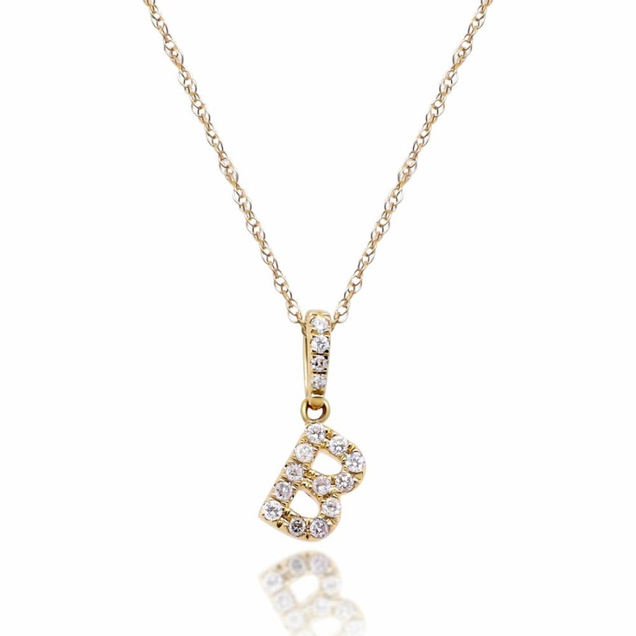 Pendants * | Half Off Diamond B Initial Pendant In 10K Yellow Gold (1/10 Ct. Tw.)