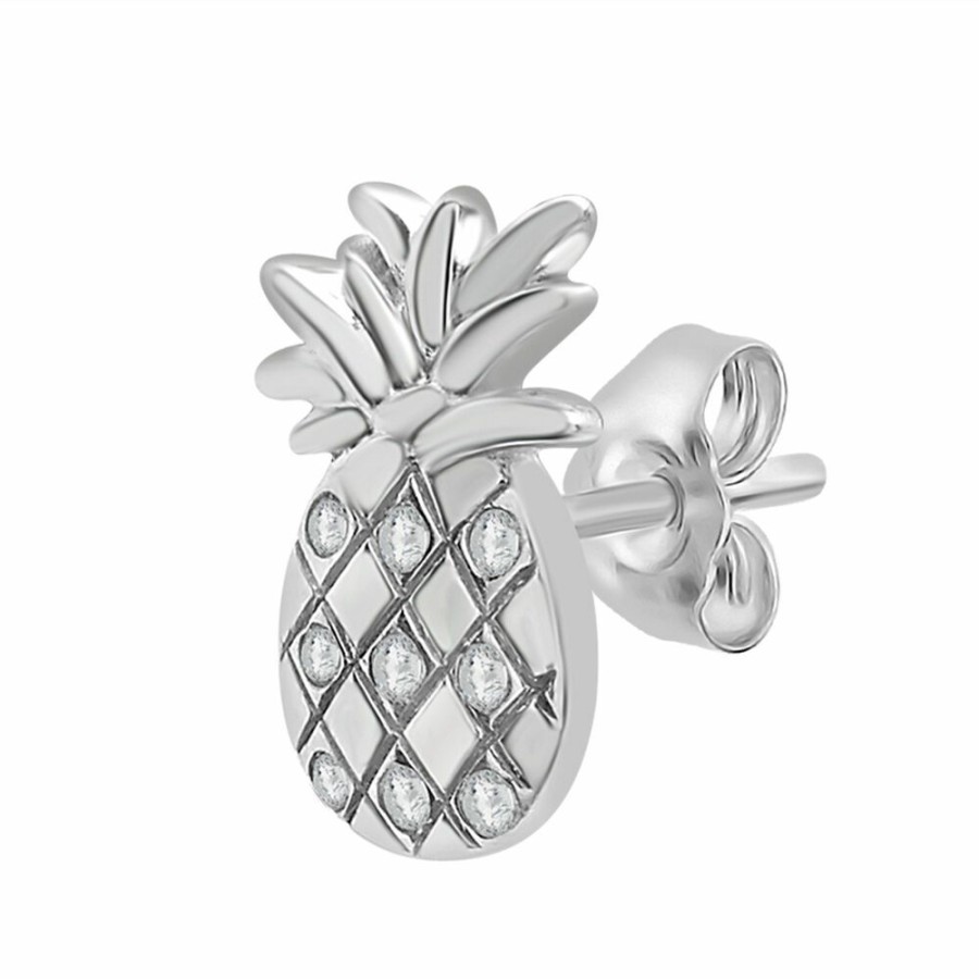 Earrings * | Special Price Diamond Pineapple Single Stud Earring In 10K White Gold