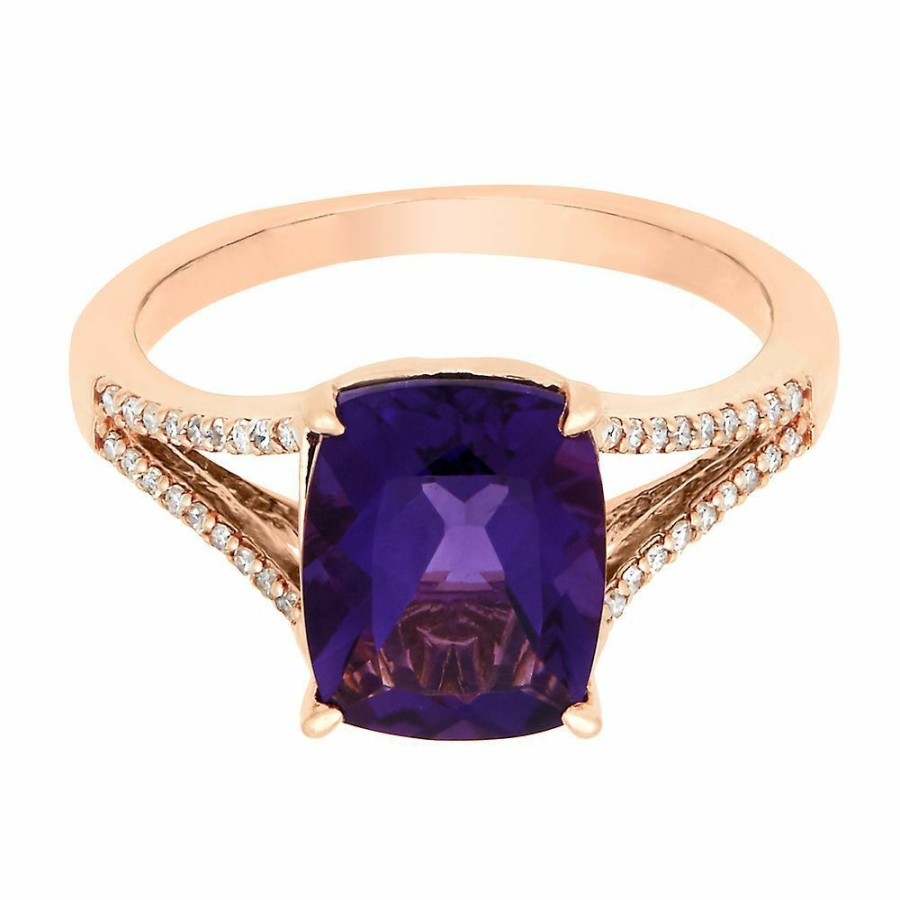 Rings * | Clearance Sale Amethyst & 1/8 Ct. Tw. Diamond Ring In 10K Rose Gold