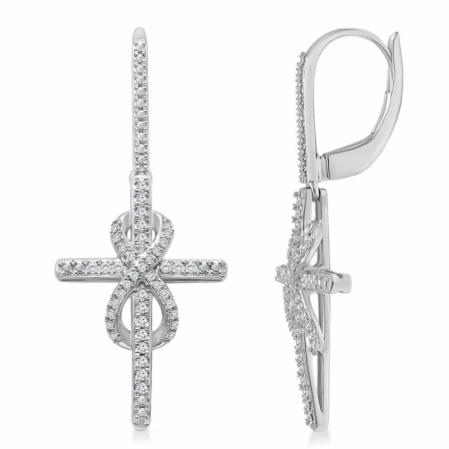 Earrings * | Prefential Price Diamond Loop Cross Earrings In Sterling Silver (1/3 Ct. Tw.)