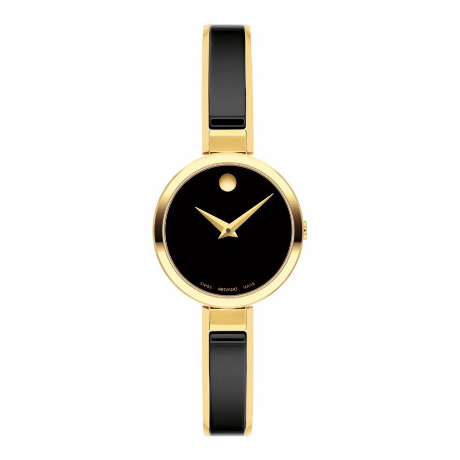 Watches * | Special Offer Moda Ladies' Watch In Gold-Tone And Black Ceramic, 24Mm