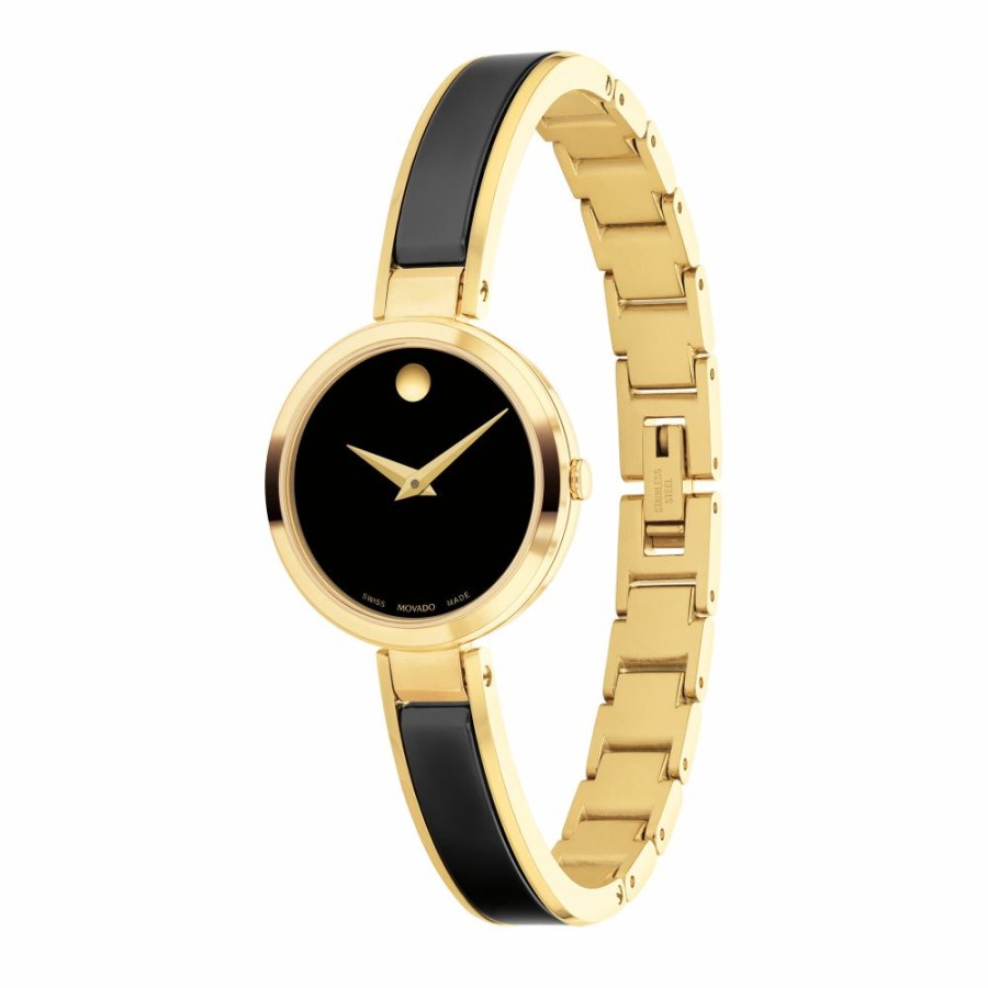 Watches * | Special Offer Moda Ladies' Watch In Gold-Tone And Black Ceramic, 24Mm