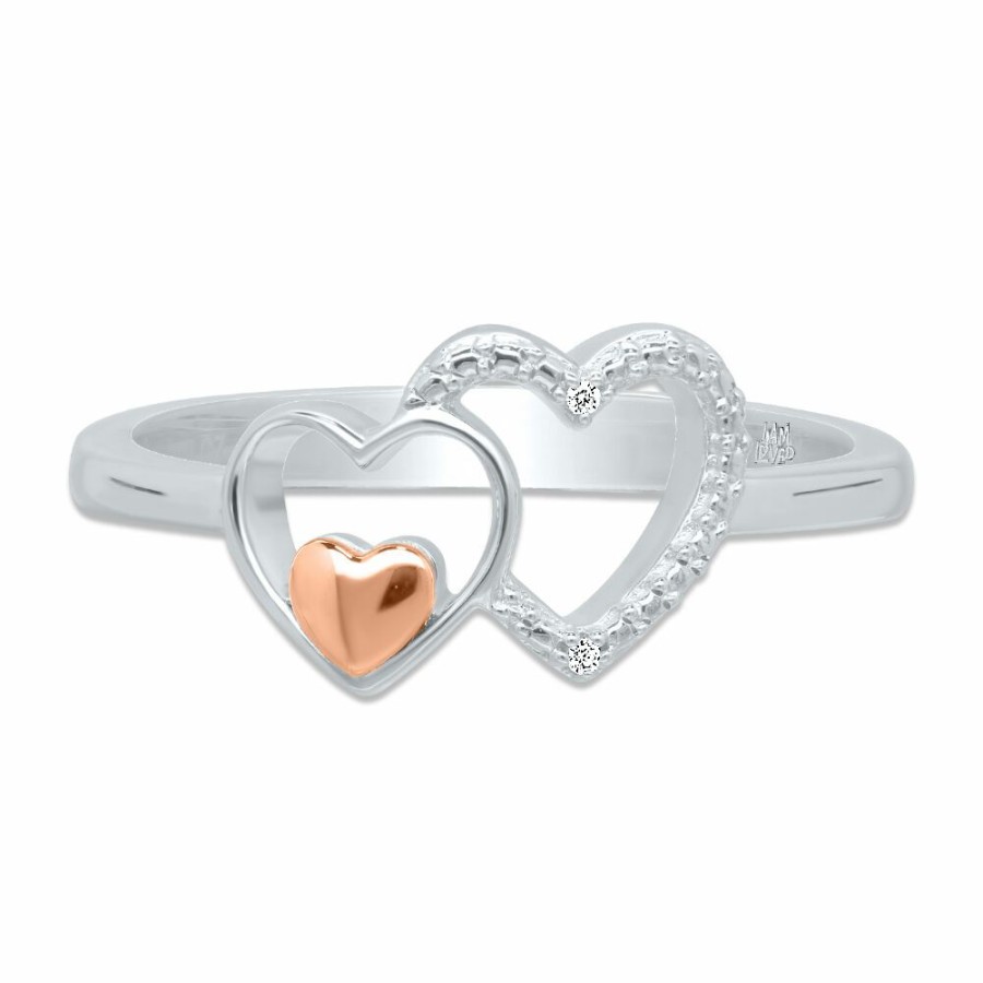 Rings * | On Sale Double Heart Ring With Diamond Accents In Sterling Silver