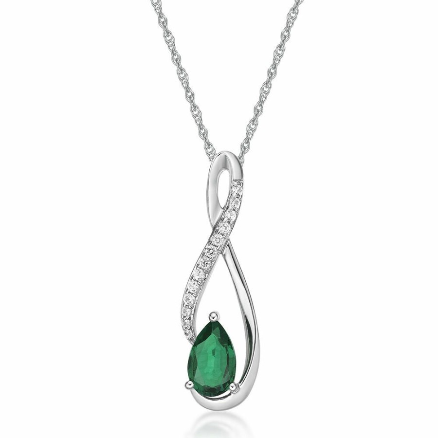 Pendants * | Super Specials Lab Created Emerald & White Sapphire Pendant In Sterling Silver