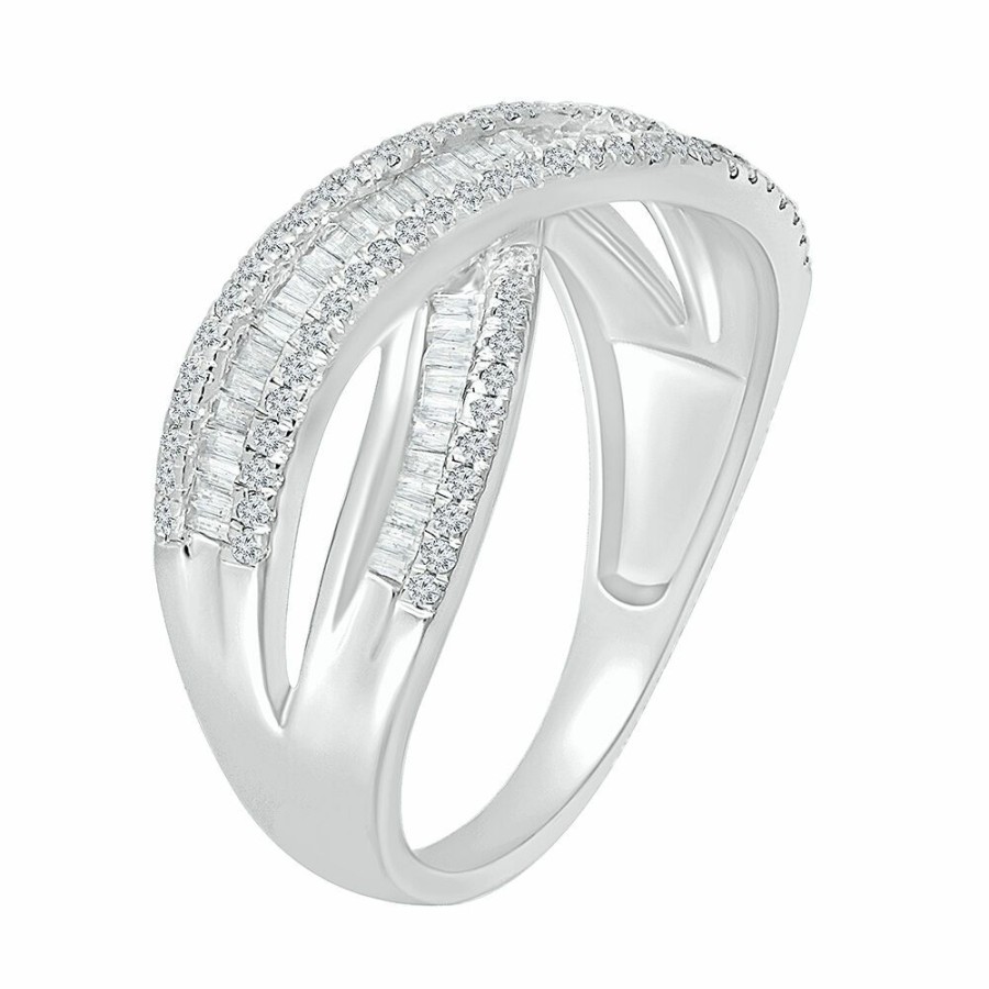 Rings * | Super Specials Crossover Ring With Baguette Diamonds In 10K White Gold (5/8 Ct. Tw.)