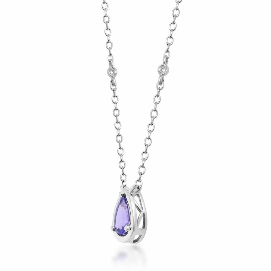 Pendants * | Special Price Tanzanite And Diamond Accent Pendant With Bezel Setting In Sterling Silver