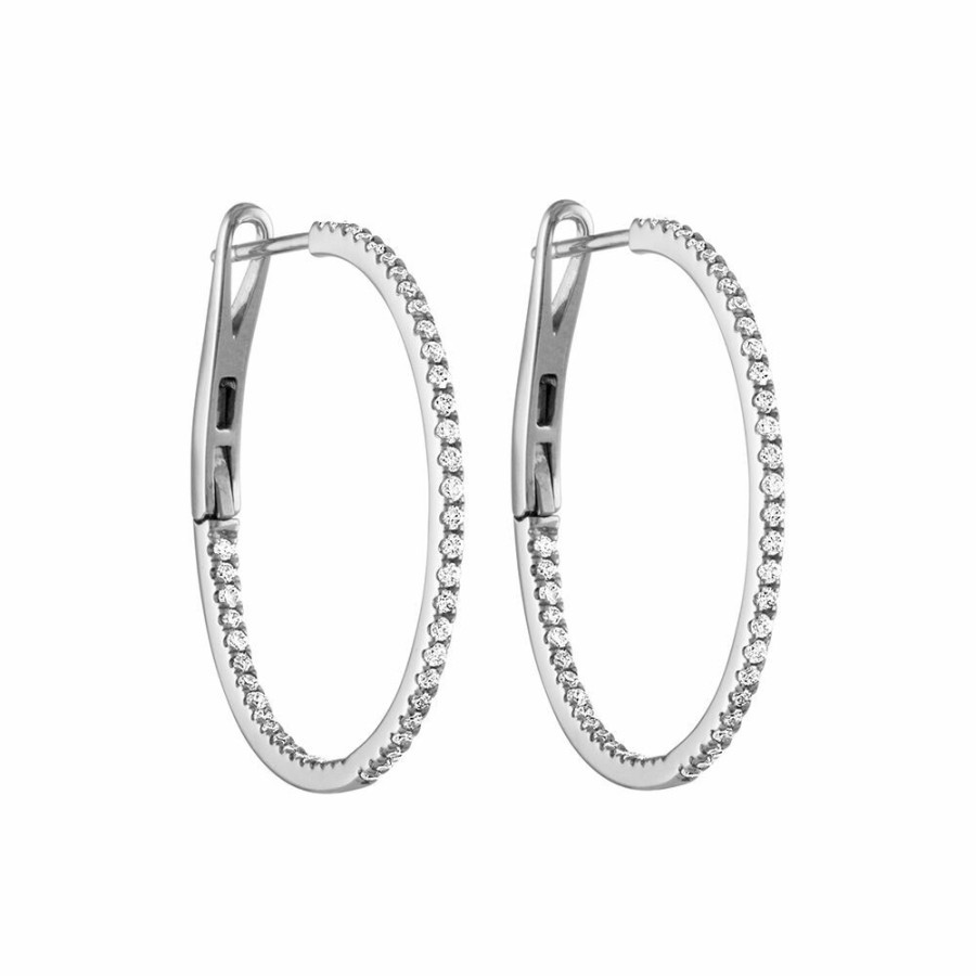 Earrings * | Sales Online 1/2 Ct. Tw. Diamond Inside-Out Hoop Earrings In 10K White Gold