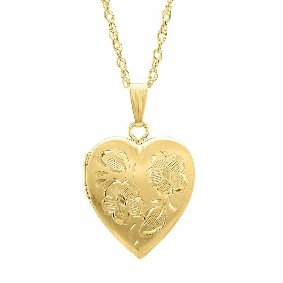 Accessories * | Clearance Sale Engraved Heart Locket In 14K Yellow Gold